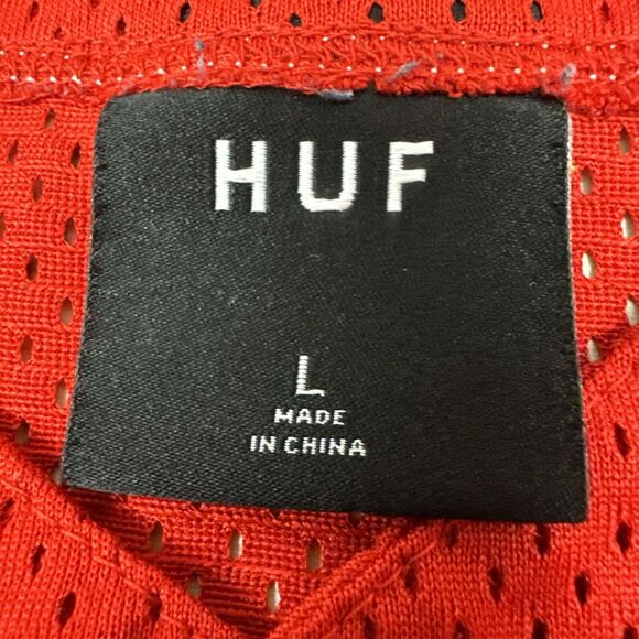 HUF Worldwide Streetwear Mens Size Large Mesh Baseball Jersey Red Short Sleeve‎ - Picture 8 of 9